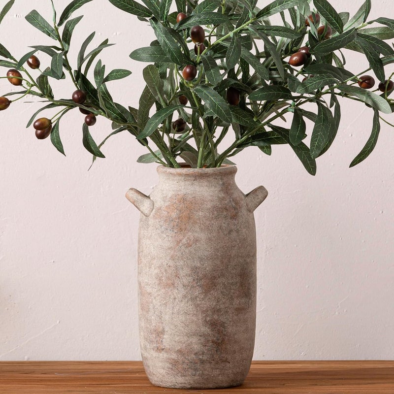 Vanselia Large Flower Vase Home Decor - 12 inch Tall Ceramic Farmhouse Rustic Table Vases with Handle Living Room Decoration Decorative Modern Pottery for Floor Kitchen Shelf Coffee Dining Desk Fireplace - Image 1